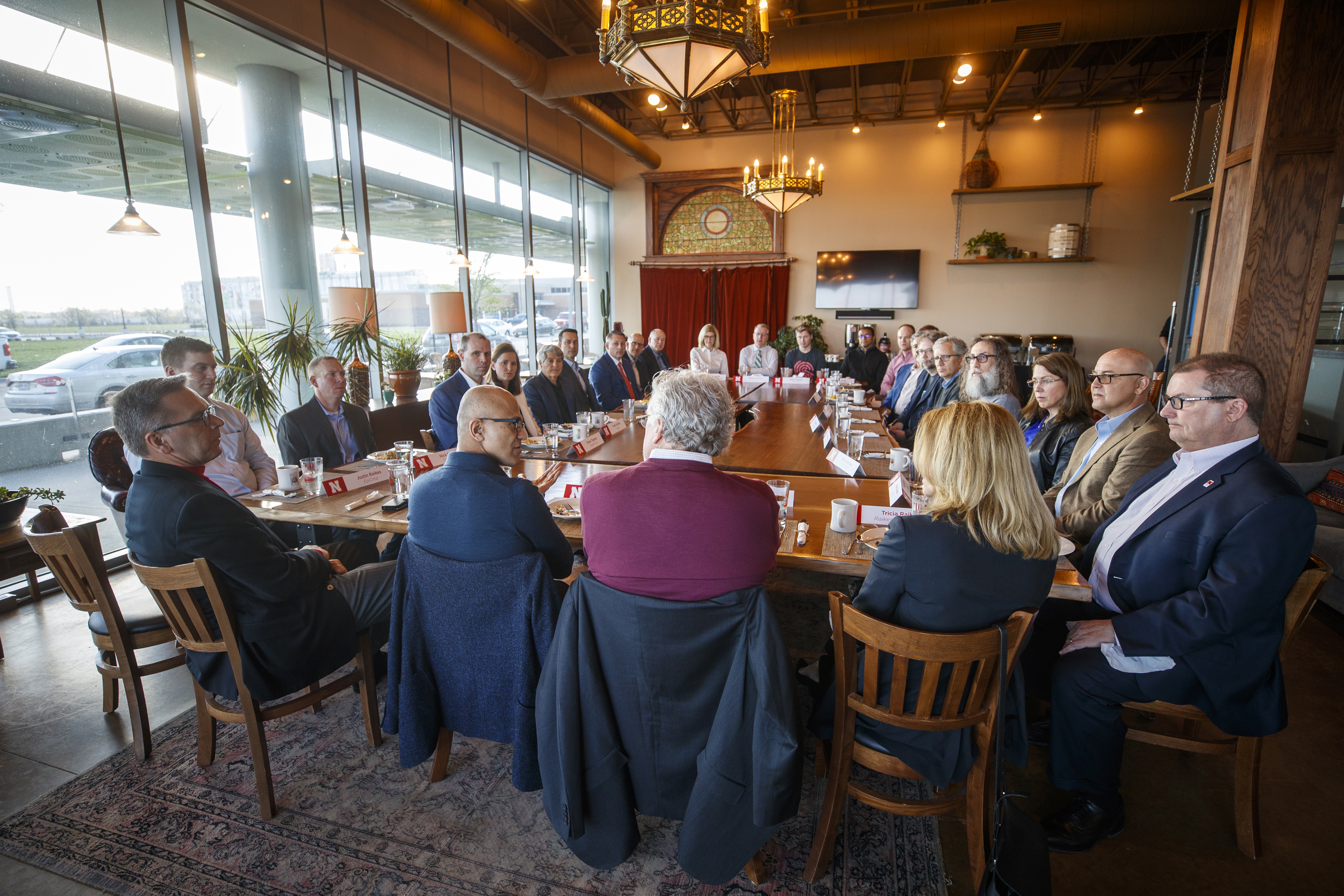 Microsoft CEO Satya Nadella talks with tech entrepreneurs and campus leaders at Nebraska Innovation Campus on April 18.