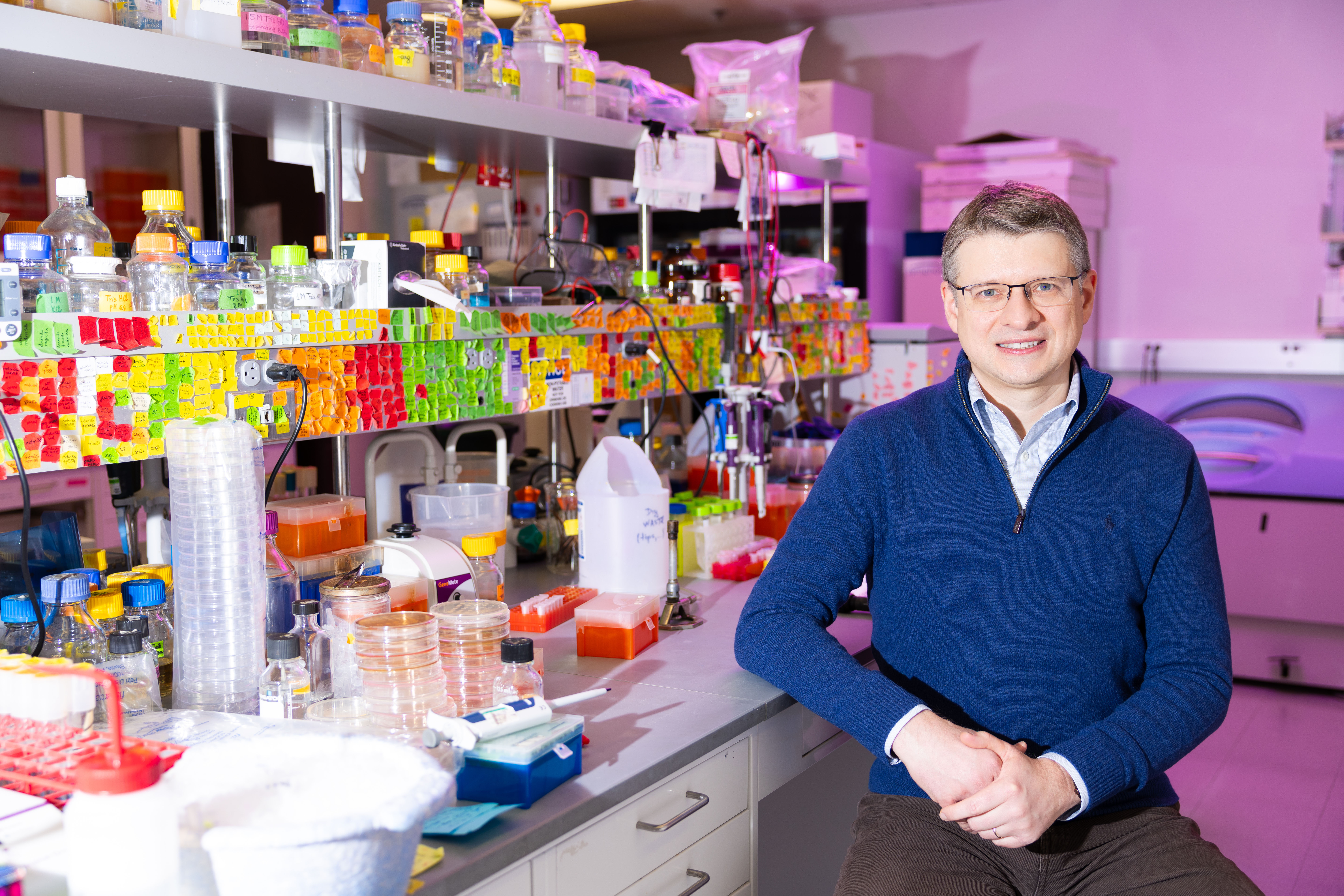 Oleh Khalimonchuk, Willa Cather ProfeOleh Khalimonchuk, Willa Cather Professor of biochemistry, poses in his lab.