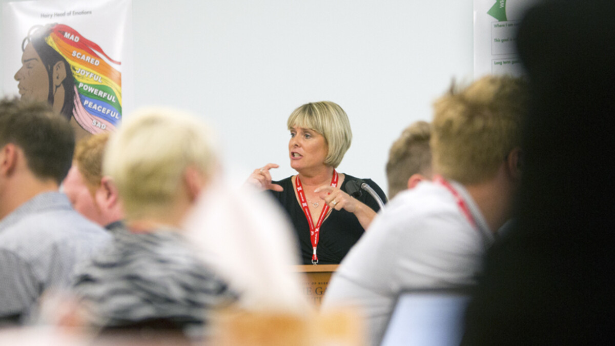 UNL's Susan Swearer talks with leaders from Paul Mitchell Schools about empowerment during a session on July 22. Swearer will discuss her bullying research in the Nov. 7 Nebraska Lecture.