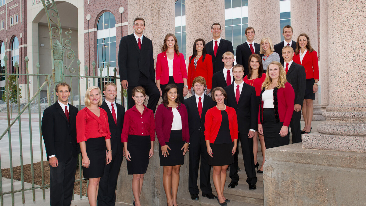 UNL's 2013 Homecoming royalty candidates are (front row, from left), Zach Stull, Emily Phillips, Grant Weber, Allison Bell-Skidmore, Patricia Malinowski, John-Emmett Mahon, Emily Miller, (second row) Alex Wach, Chris Spanel, Hannah Riggle, Margo Berends, John Bader, (third row) Nathaniel Kavan, Jordyn Lechtenberg, Melissa McDonald, Anders Olson, Shane Hertig, Ali Kuhlman, Grant Fehr and Morgan Jacobi.