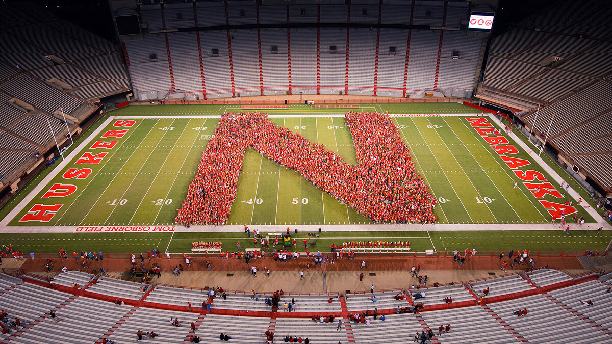 UNL's class of 2019 gathers to form an 'N' in Memorial Stadium before the fall semester. The 4,628 first-time students on campus this fall is the third-largest freshman class in the university's history.