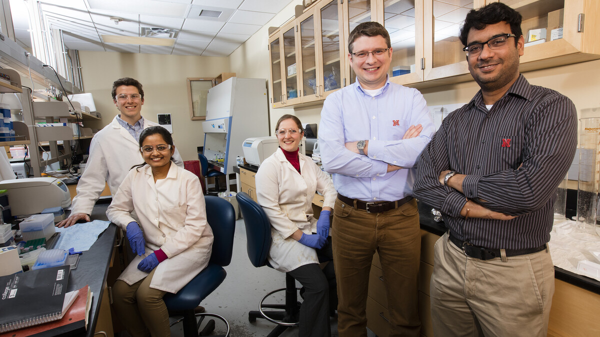 UNL researchers (from left) Stephen Hayward, Vaishaali Natarajan, Christina Wilson, Oleh Khalimonchuk and Srivatsan Kidambi contributed to the study.
