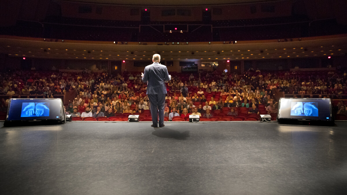 Chancellor Ronnie Green delivers his inaugural State of the University address on Sept. 22 at the Lied Center for Performing Arts.
