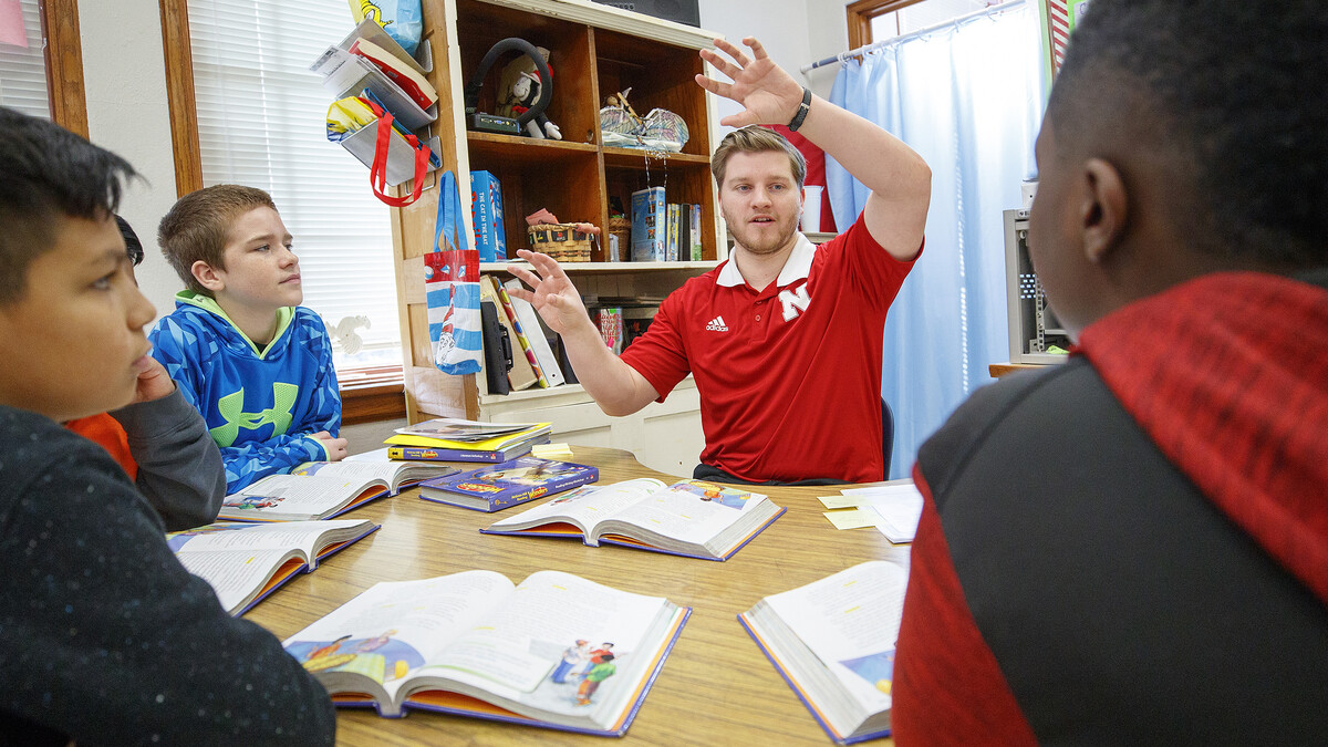 Brenden Trout student taught in 2018 in fifth grade at Elliott Elementary in Lincoln.  February 20, 2018. 
