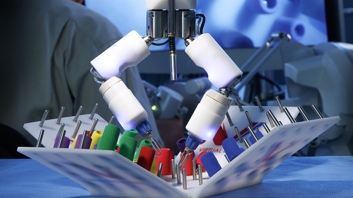 A surgical robot photographed in a Nebraska Innovation Center office and lab. April 11, 2019.