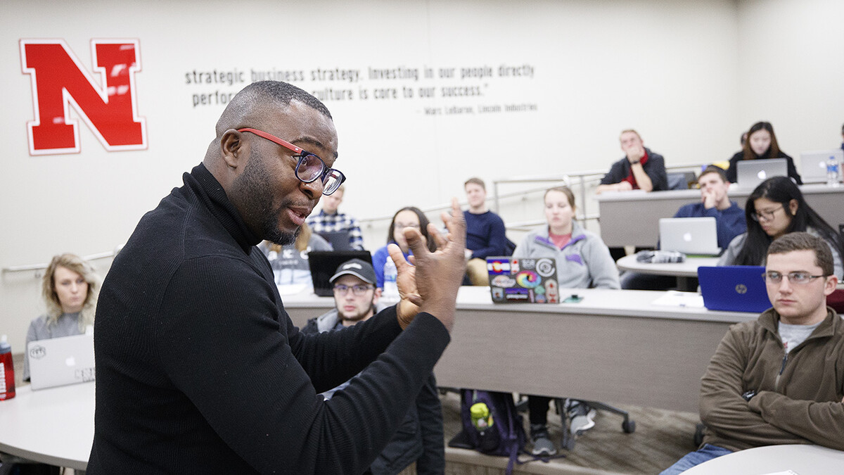 J. Kalu Osiri, associate professor of practice in management, teaches Leadership in a Global Context on Jan. 16. He will receive the Chancellor's Fulfilling the Dream Award on Jan. 17.