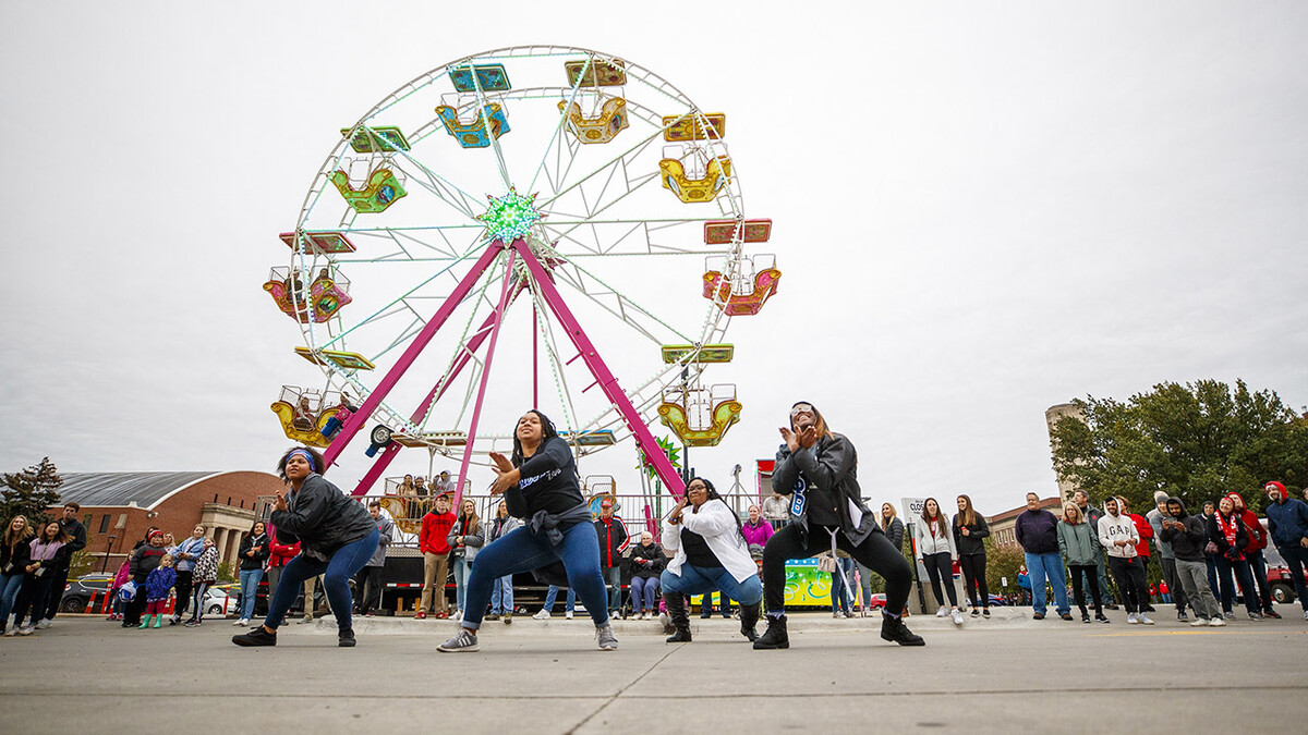 Stroll Off champions from Zeta Phi Beta sorority perform in front of the judges tables during the homecoming parade in October 2019. The parade and Cornstock Festival return Oct. 1.