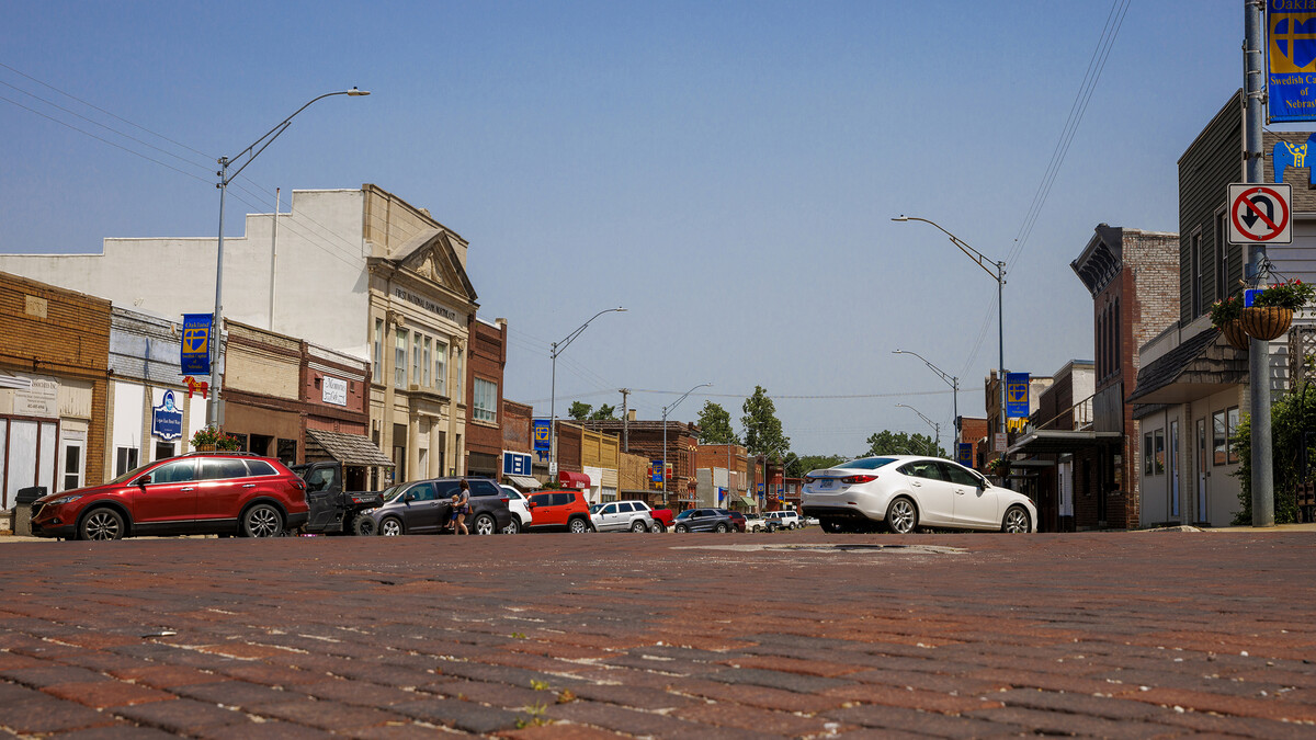 Brick-paved street in Oakland, Nebraska