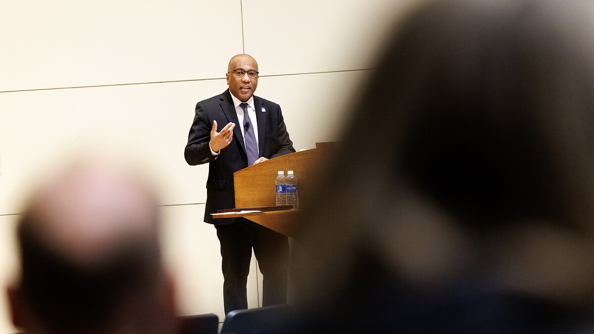 Harry L. Williams, president and CEO of the Thurgood Marshall College Fund, delivers the MLK Week keynote address on Jan. 28 in the Nebraska Union.