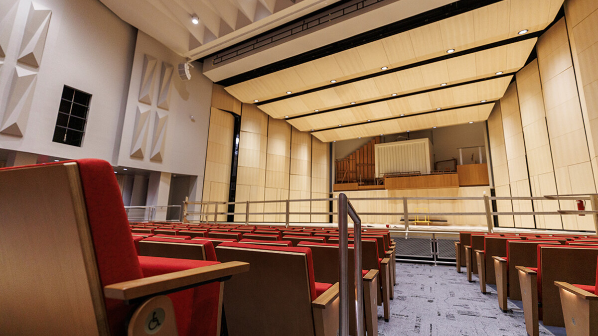 Views from the seats to the stage in the Kimball Recital Hall.