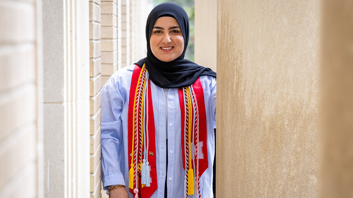 Furqan Mahdi poses for a portrait in front of Chase Hall of the College of Engineering on East Campus. Mahdi is a biological systems engineering major and is set to graduate this May.