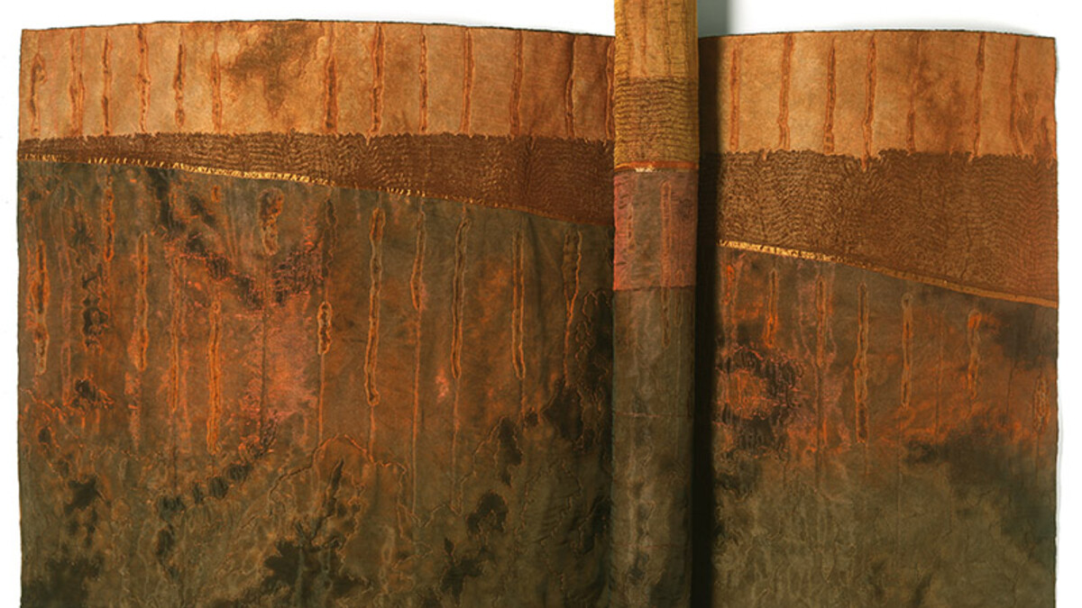 “Core Sample” by Regina Benson of Golden, Colorado, is one of more than 20 art pieces appearing in "Layered Voices" at the International Quilt Study Center & Museum.