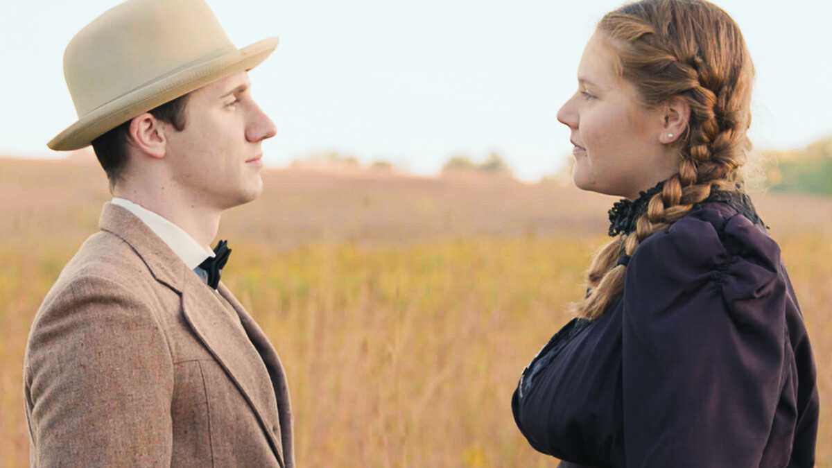 Sebastian Sorensen (left) as Carl Linstrum and Sarah Wibben as Alexandra Bergson in Tyler Goodrich White’s “O Pioneers!” Photo courtesy of the Glenn Korff School of Music. 