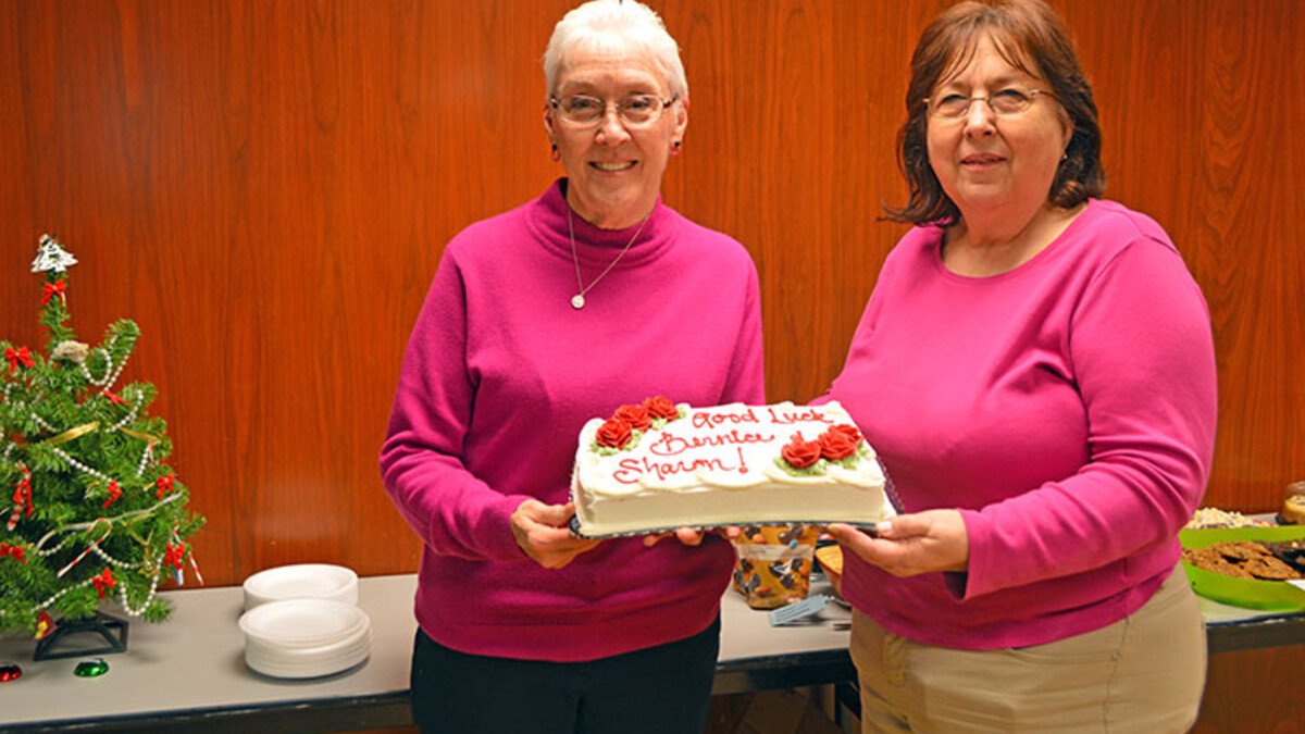 Sharon Kelly (left) and Bernice (Goemann) Sieber at the annual SNR Holiday Party on Dec. 10. (Mekita Rivas | Natural Resources)