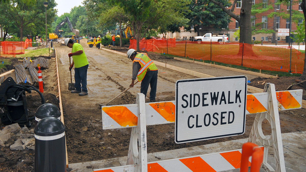 K2 Construction workers complete prep work for new concrete that will be poured as part of UNL's renovation of the 12th Street mall. This summer, the project will focus on the stretch from Bessey to Burnett halls. It includes the creation of a specific lanes for pedestrians and bikes.