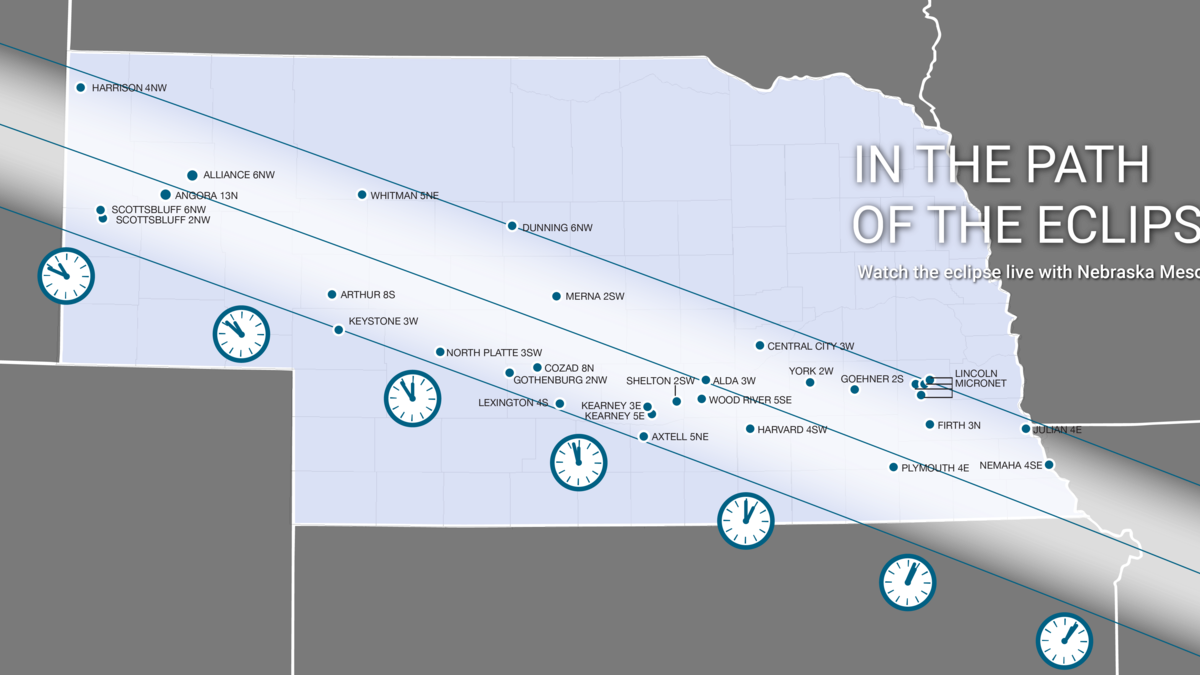 Thirty weather stations in Nebraska are within the path of total eclipse. | Graphic by Shawna Richter-Ryerson