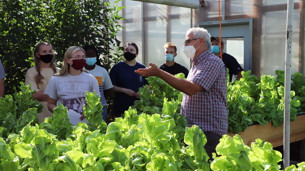 Students listen to Stacy Adams, agronomy and horticulture associate professor of practice, in the Horticulture 307 Hydroponics For Growing Populations class this fall.