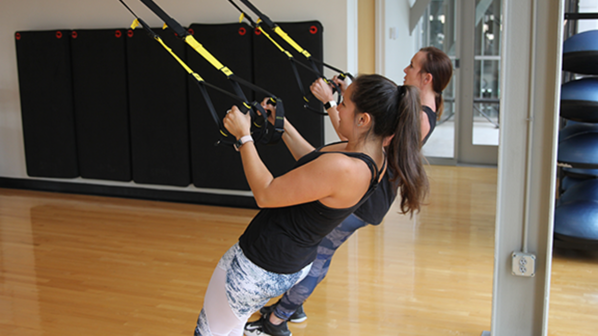 Students enjoy the TRX strength classes in the Rec & Wellness Center.