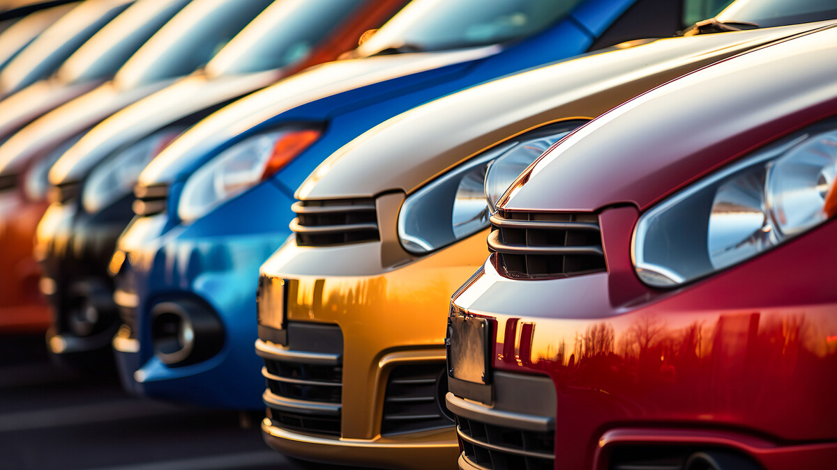 Line of colorful cars.