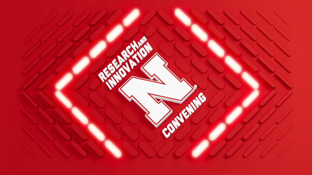 Reserch and Innovation Convening graphic — red background with white N.