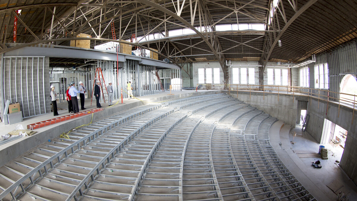 A tour of Nebraska Innovation Campus in September included a look at work in the new auditorium in the 4-H Building.