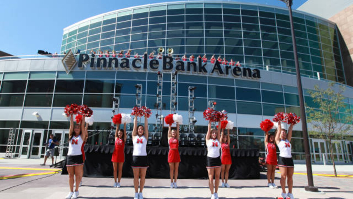 Husker cheerleaders help celebrate the opening of Pinnacle Bank Arena in 2013.