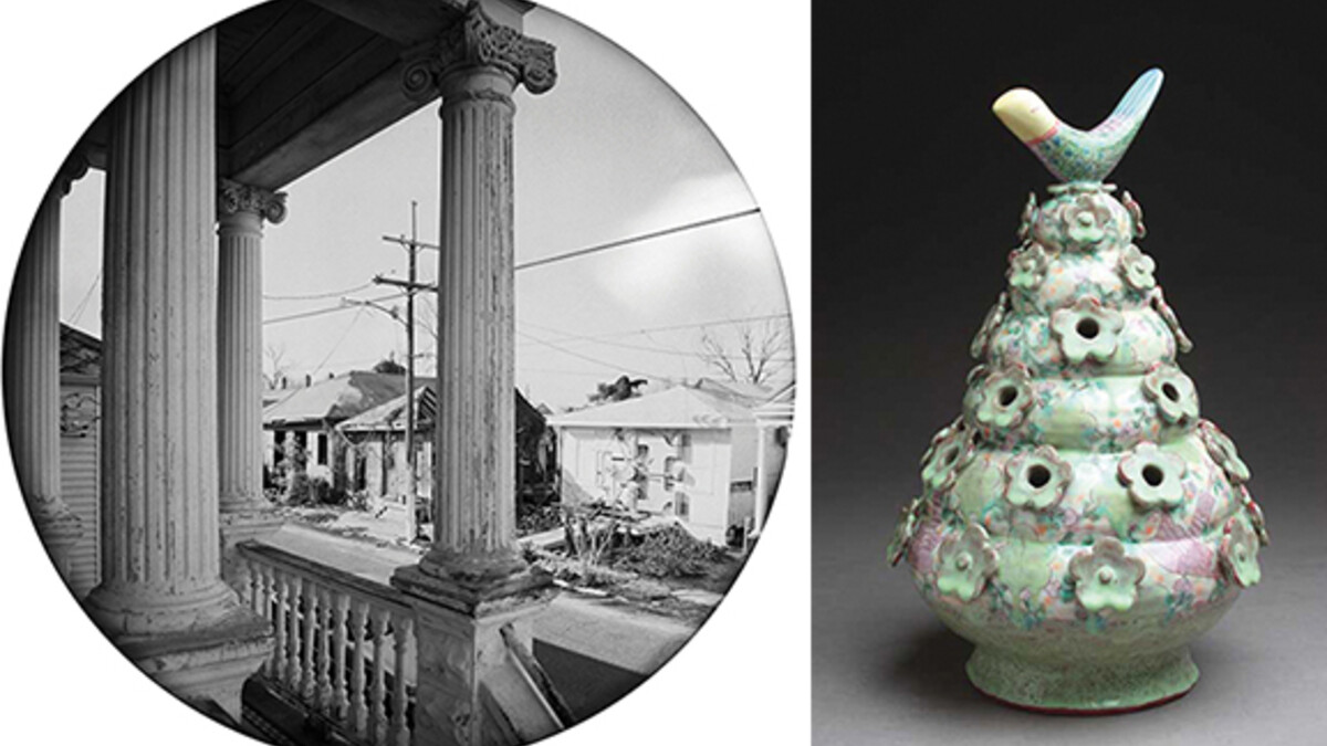 (Left) From the book: Deborah Luster, Tooth for an Eye: A Chorography of Violence in Orleans Parish, 2011. Published by Twin Palms Publishers, Santa Fe. (Right) Coli-built and shaped Tulipiere by Shoko Teruyama.