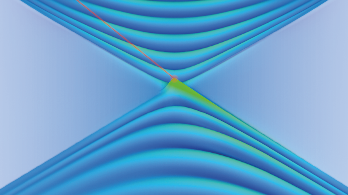 Hyperbolic shear polaritons are coupled light-matter waves which were discovered to exist at the surface of monoclinic crystals. Due to the low crystal symmetry, these waves are not mirror-symmetric.