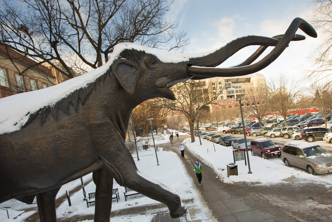 Archie the Mammoth stands outside the University of Nebraska State Museum in Morrill Hall. The museum has been named an affiliate of the Smithsonian Institution.