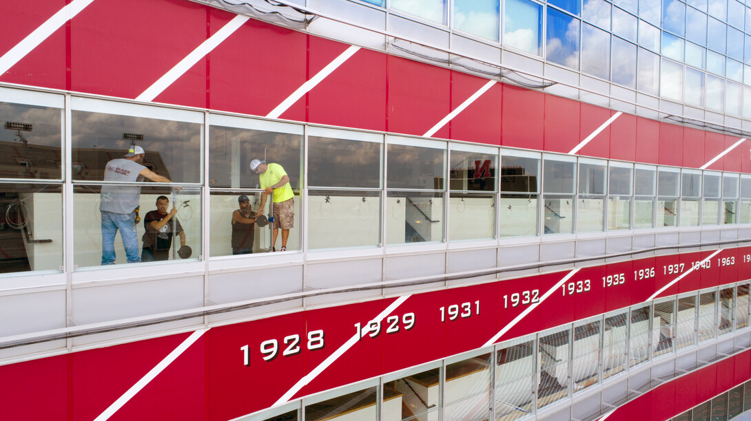 Window installation in West Stadium