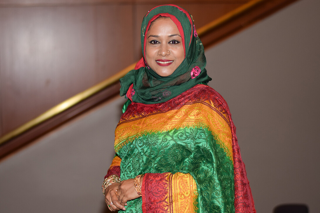 Graduate student Tamanna Kabir modeled traditional clothing from Bangladesh at the March 26 event celebrating multicultural diversity and international fashion.