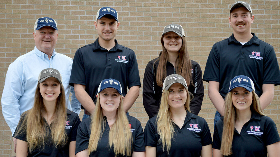 The Large Animal Veterinary Medical Club has raised over $4,000 for ranchers affected by recent wildfires. Officers pictured are (front row, from left) Kara Sutphen, Kellie Sholes, McKenzie Leu, Rachael Granville, (back row, from left) club adviser Bruce Brodersen, Ben Eilerts, Heidi Black and Tanner Kremke.