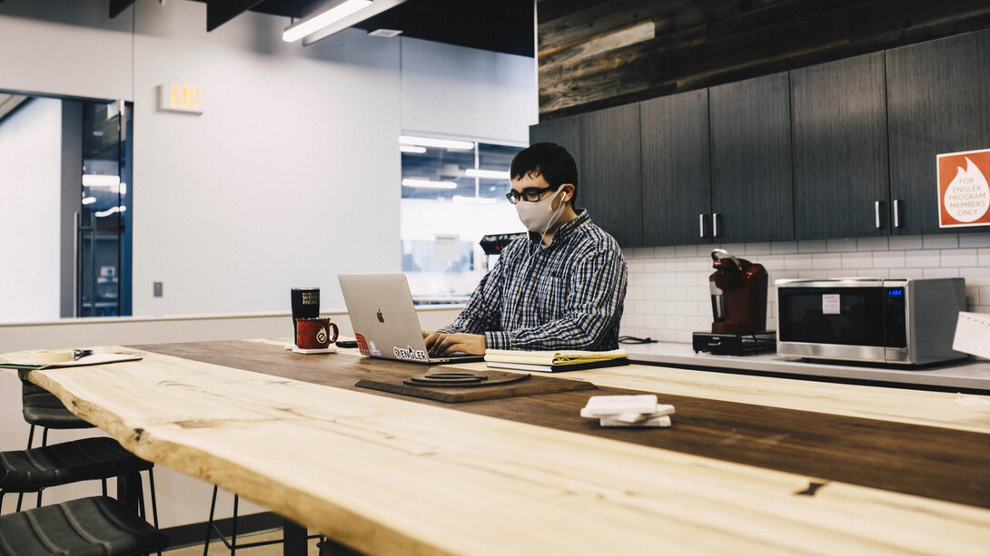 Brock Vetick, a senior agricultural economics major and Engler minor, works in the new Engler space.