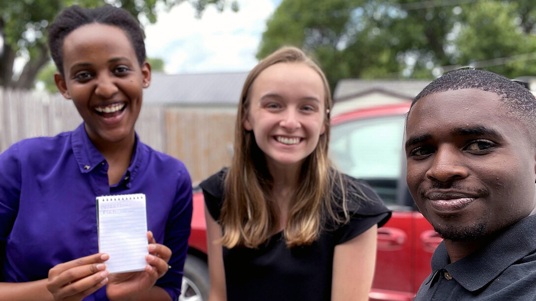 Student Fellows Jeanne Itetere (left), Brianna Gable (center) and Benjamin Niyodusenga worked in Pierce, Nebraska, as part of the 2021 Rural Fellowship program.