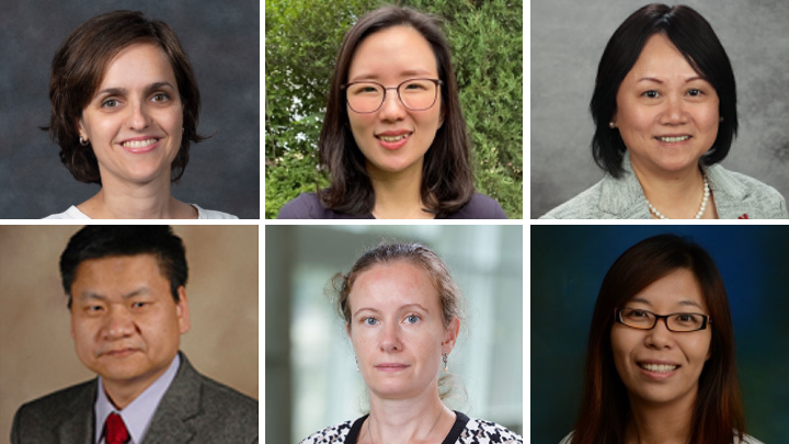 Two rows of three portraits — (top row, from left) Lucia Fernandez Ballester, Seulki Kim and Yusong Li; and (bottom row, from left) Yongfeng Lu, Svetlana Romanova and Bing Wang.
