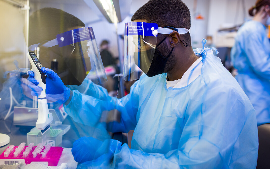 Edwin Owusu works in the lab at the Veterinary Diagnostic Center Jan. 20, 2021. 