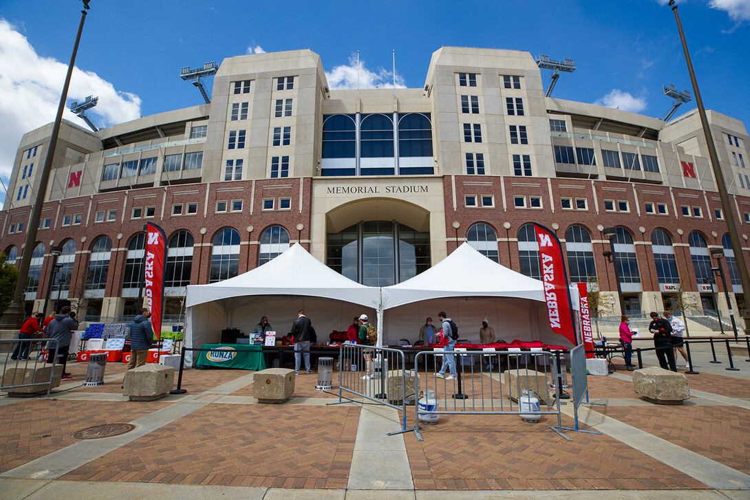 Students, faculty and staff who had a vaccination card and valid NCard were eligible for free giveaways — including Valentino's pizza and Runza sandwiches — during the April 20 clinic. The giveaway booth was set up outside of East Memorial Stadium.