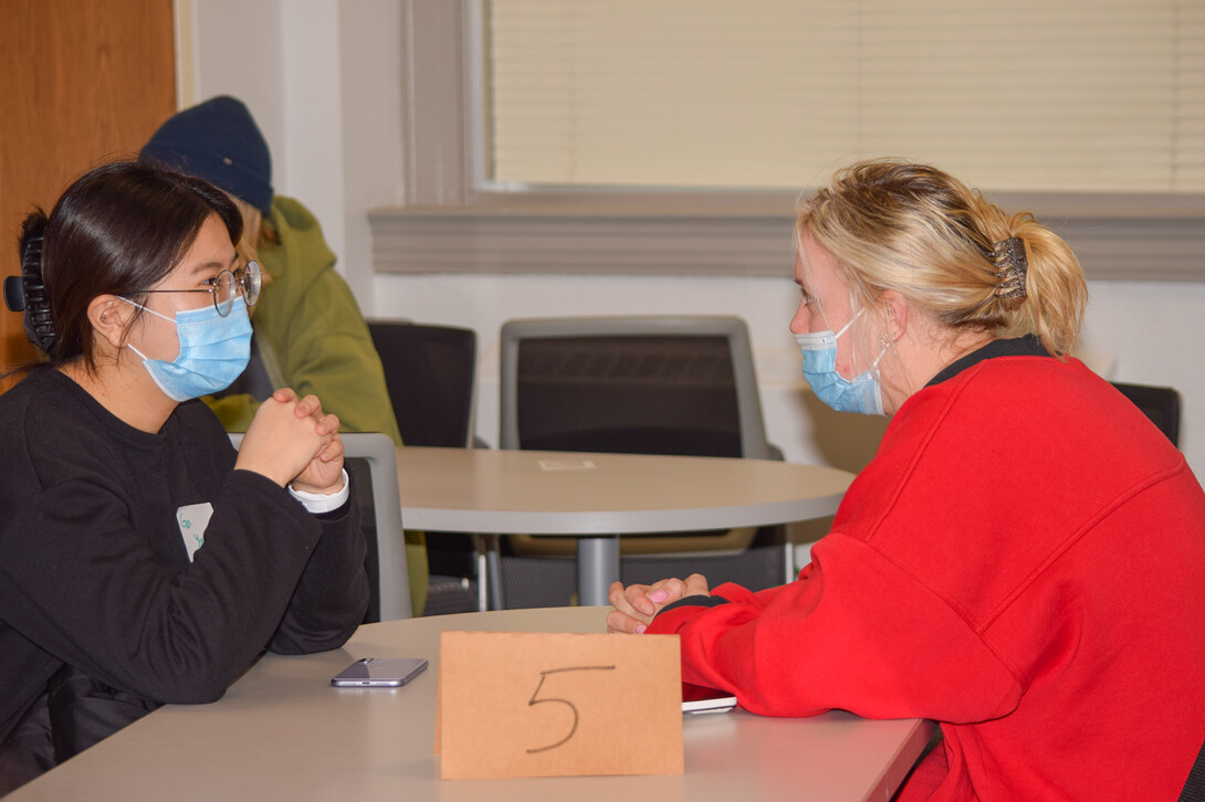 Students from the Intensive English Program and a communications studies course conversed with one another as part of a joint class session that bridged connections between domestic and international students. // Mia Azizah, Global Affairs