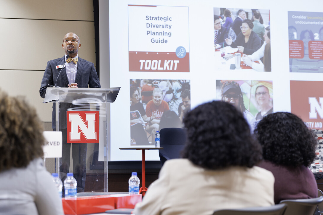 Marco Barker, vice chancellor for diversity and inclusion, delivers the 2022 State of Diversity in East Campus Union, Oct. 26, 2022. 