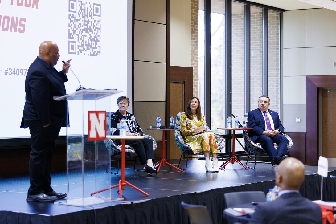 a discussion moderated by Jamal Watson, editor at Diverse: Issues in Higher Education, with a panel comprised of Antonio Flores, president and CEO of Hispanic Association of Colleges and Universities; Carrie Billy, president and CEO of the American Indian Higher Education Consortium; and Lynn Pasquerella, president of the American Association of Colleges and Universities.