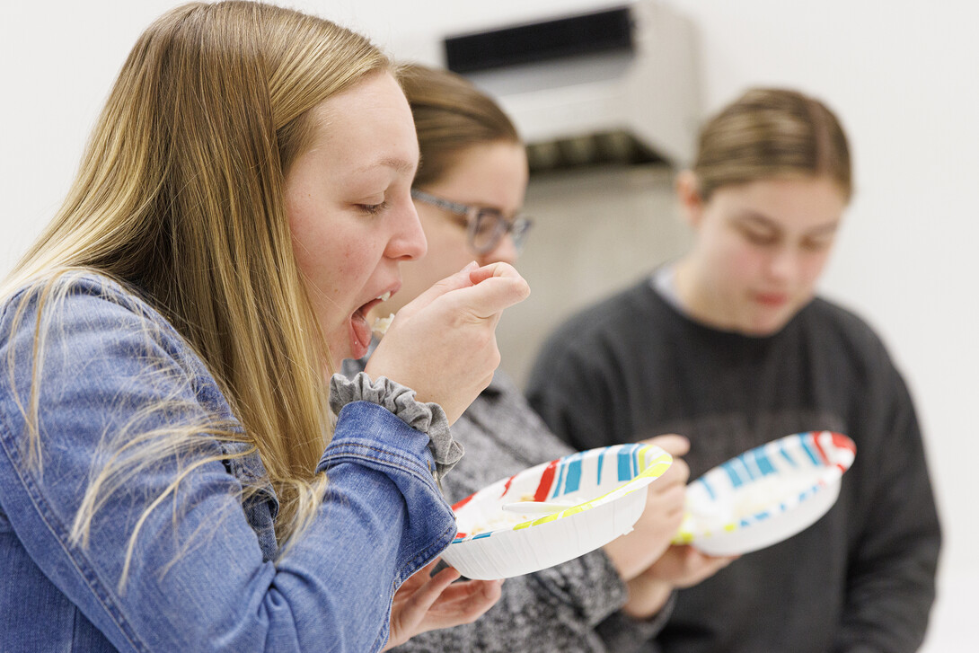 Alisa Holst samples a soy sauce taste test during class. Heather Hallen-Adams teaches FDST 492 - Special Topics in Food Science and Technology topic Moldy Meals: Koji & More.