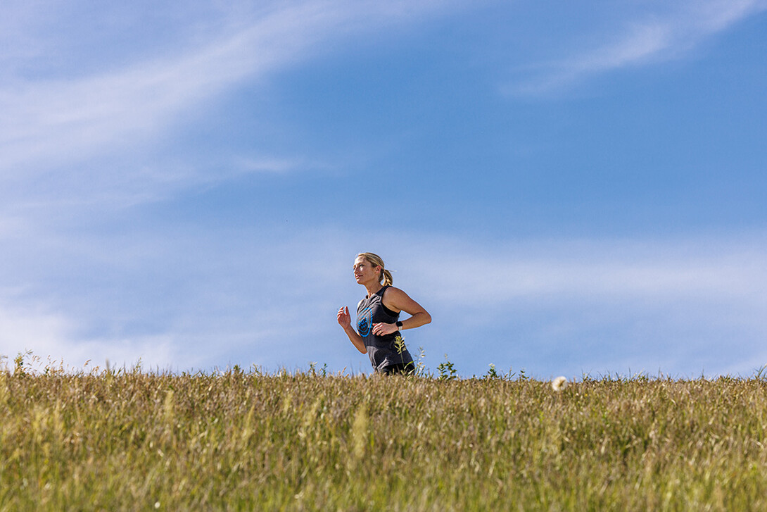 Shari Veil runs on a Lincoln trail.