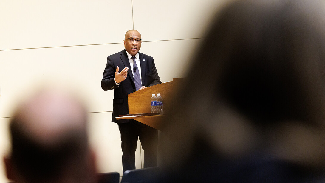 Harry L. Williams, president and CEO of the Thurgood Marshall College Fund, delivers the MLK Week keynote address on Jan. 28 in the Nebraska Union.