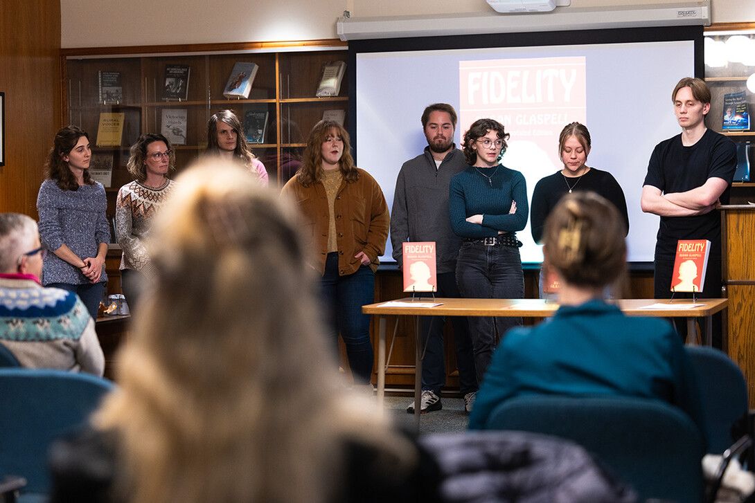 Students – both current and recently graduated – answer questions about their work on the novel at the launch party Oct. 27.