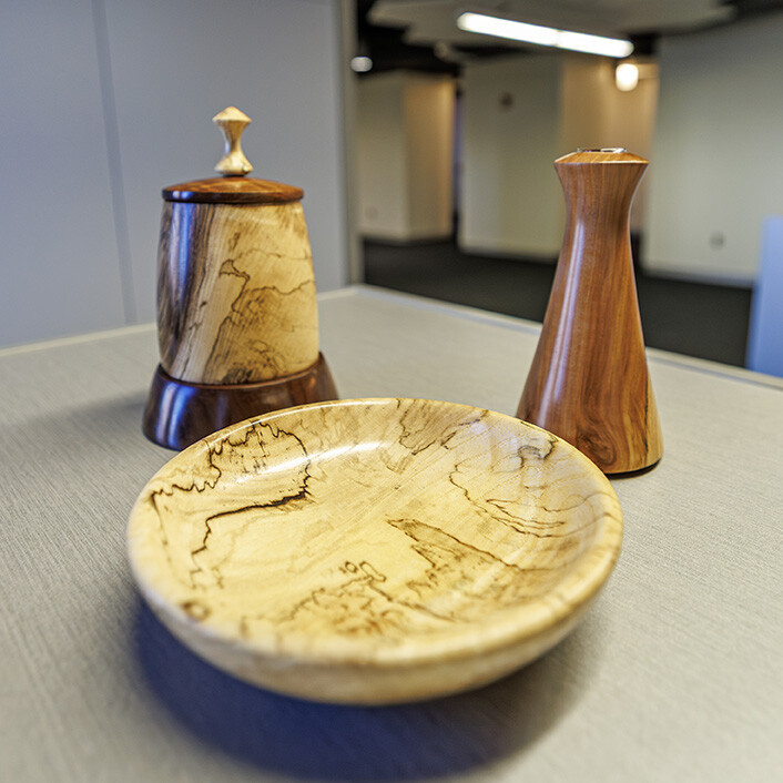 Woodwork made by Duane Grosse, a unl Building Systems Technician. Grosse enjoys woodworking in his free time outside of his job.