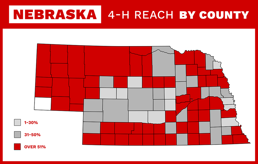 A map shows 4-H reach by county. 