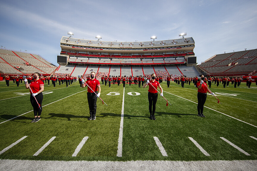 Last year’s Cornhusker Marching Band recorded a pregame and halftime performance in Memorial Stadium in October for the virtual game day experience. This year the band will return to performing live at each home game in front of a full stadium of fans. Ph