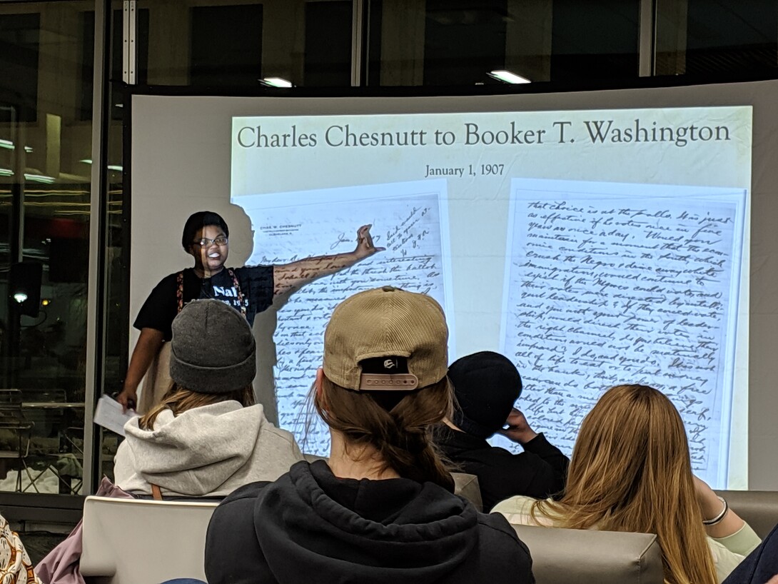 Bianca Swift shares her research and creative activity with Dr. Kenneth Price on the development of the Charles Chesnutt Digital Archive at a recent RED Talk.
