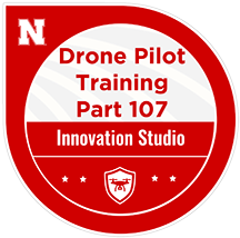 A digital badge icon denotes completion of the drone pilot training class.