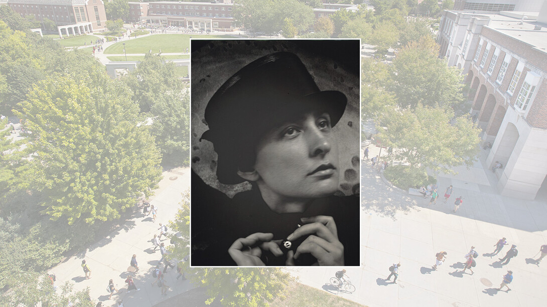 A black and white photograph of Georgie O'Keeffe